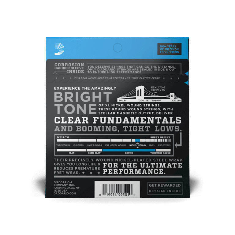 D'Addario 45-130 Regular Light Long Scale 5-String Bass Strings - Image 2