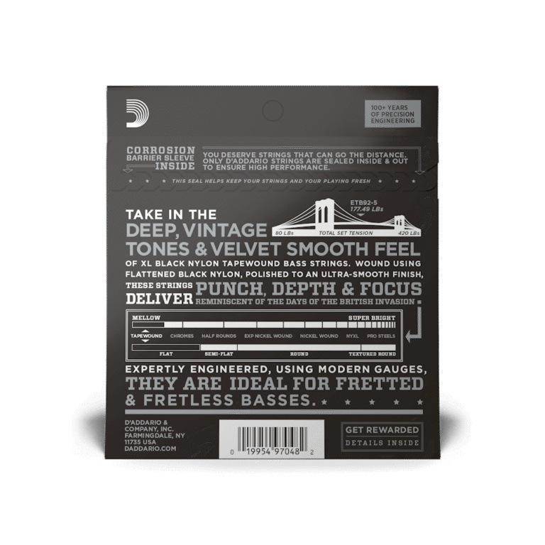 D'Addario Nylon Tapewound 50-135 Medium 5-String Long Scale Bass Strings - Image 3