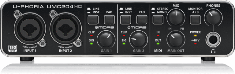 Behringer U-Phoria Audiophile 2x4, 24-Bit/192 kHz USB Audio/MIDI Interface with Midas Mic Preamplifiers