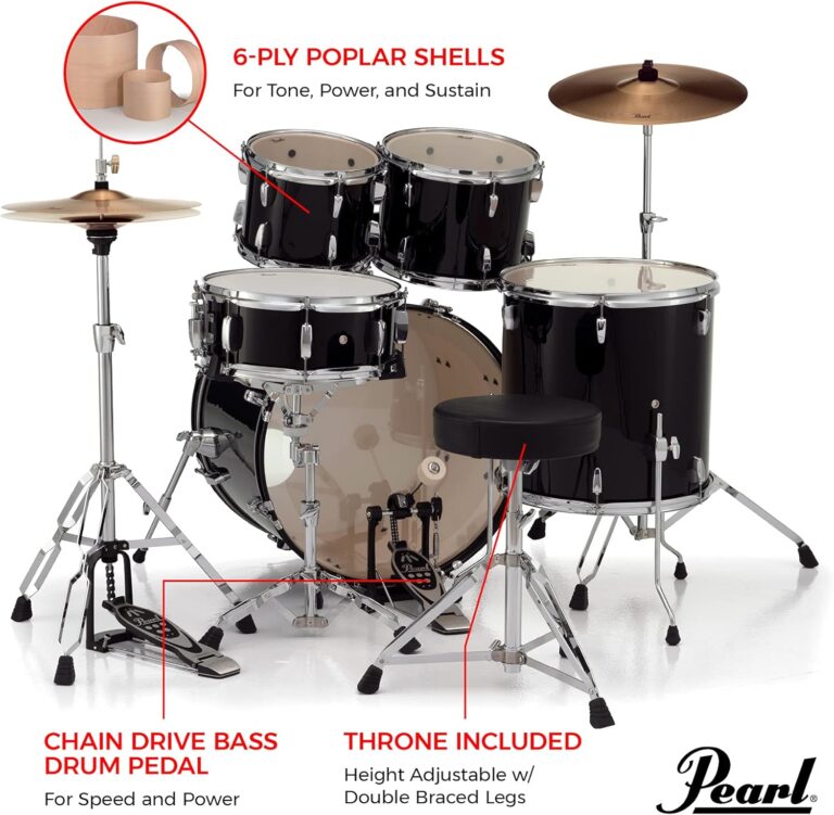 Pearl Roadshow 5-Piece Complete Kit with Hardware, Jet Black - Image 5