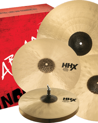 Sabian HHX Complex Promotional set 14” Medium Hats, 16” Thin Crash, 20” Medium Ride and 18″Thin Crash